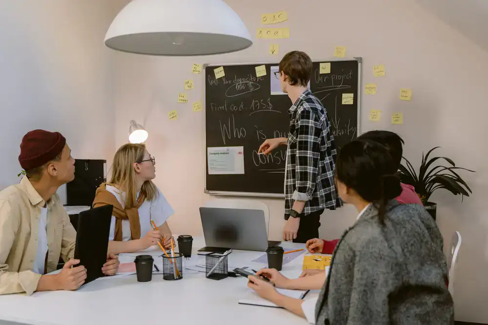 Team of narrative designers discussing localization notes